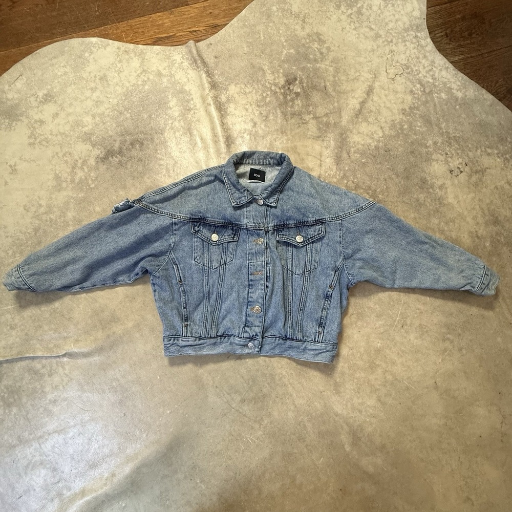BDG Urban Outfitters Denim Jacket Womens Size S Blue Cropped Ruffle Cotton‎